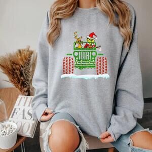Christmas Sweater, Grinch Deer Drive Jeep Christmas Sweatshirt